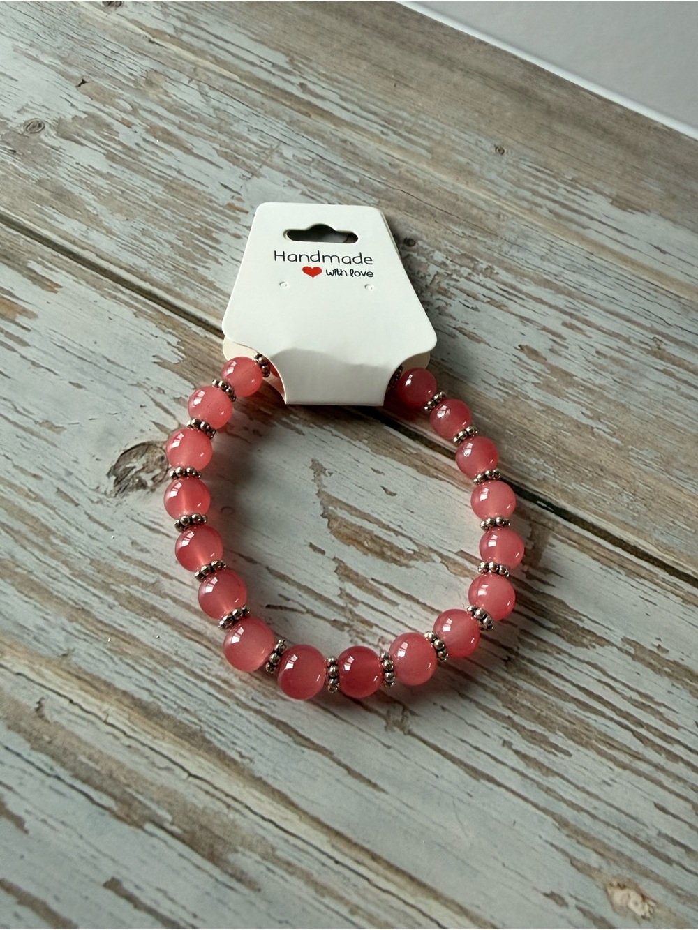 Handmade Pink Beaded Stretch Bracelet